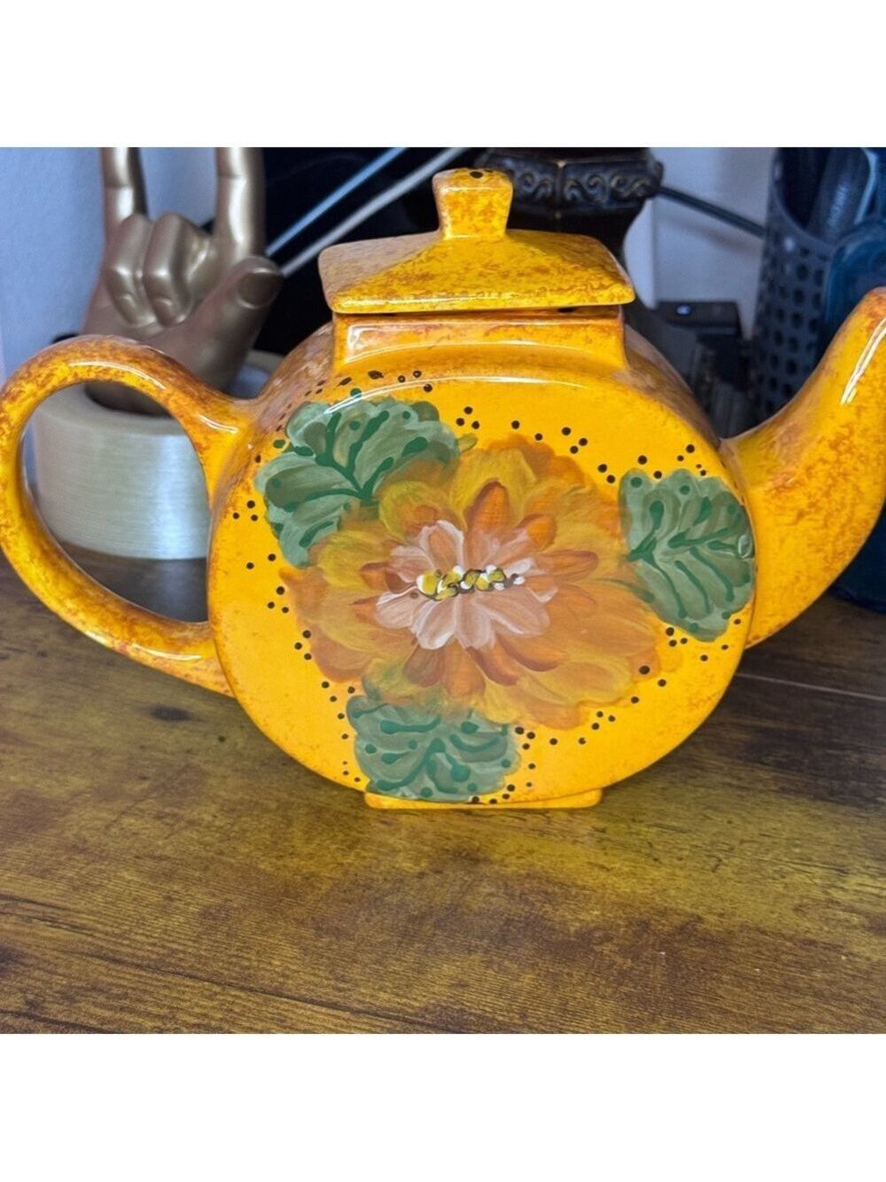 orange Art glazed signed handle spout top
Musty Orange green decorative art - Picture 6 of 10
